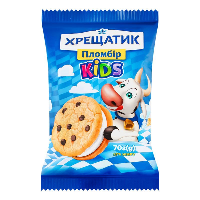 Морозиво пломбір Хрещатик KIDS 15% сендвіч печ дропс 70г